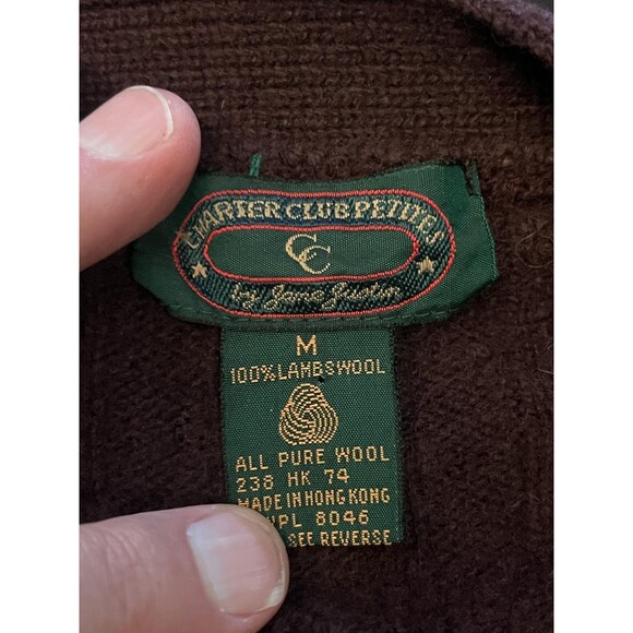 Vintage Charter Club Cardigan Womens Medium Purple Lambswool Cable Knit 90s - Picture 5 of 6